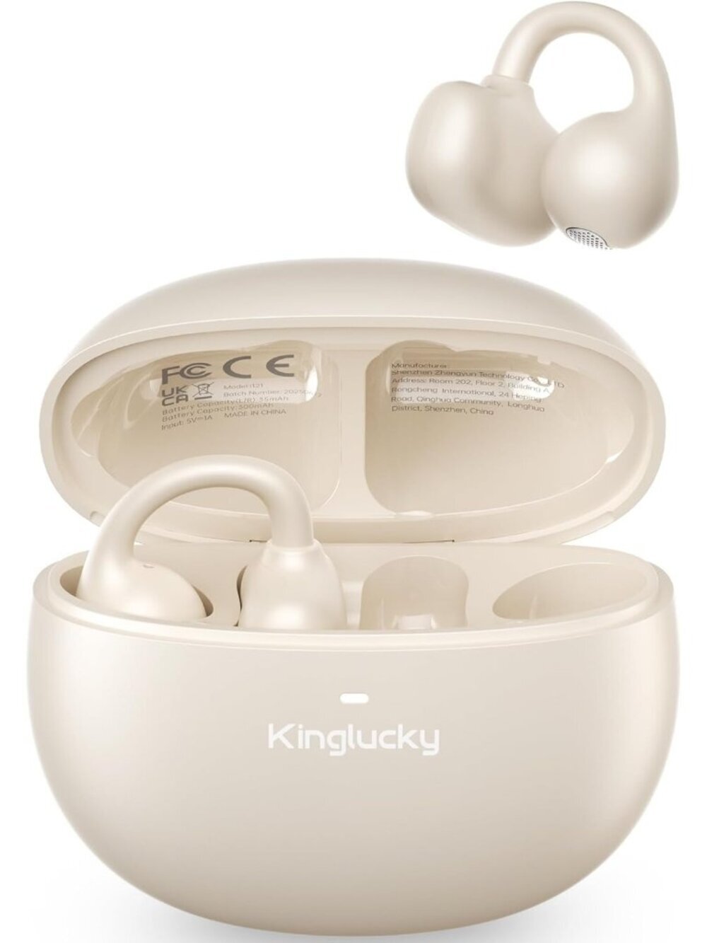 Wireless Beige Upgraded Clip-On Comfortable 40H Playtime Bluetooth 6.0 Earbud